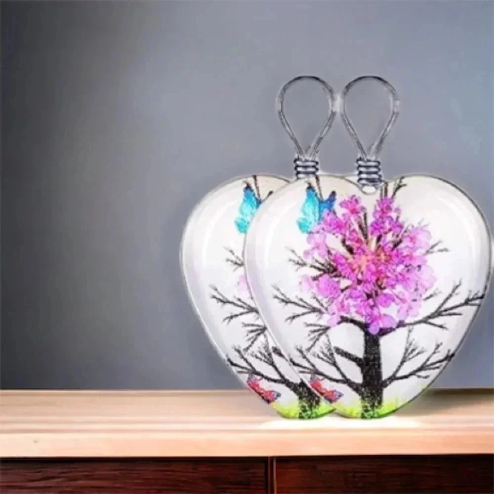 Resin Flower Pressed & Tree Heart Pendant Charm Stainless Steel Necklace